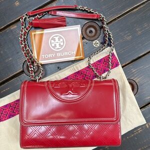 Tory Burch Fleming Convertible Leather Shoulder Bag & Dust Bag